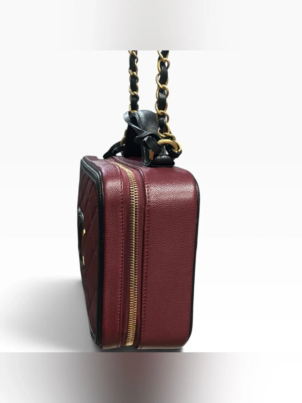 CHANEL CC Filigree Vanity Case Burgundy